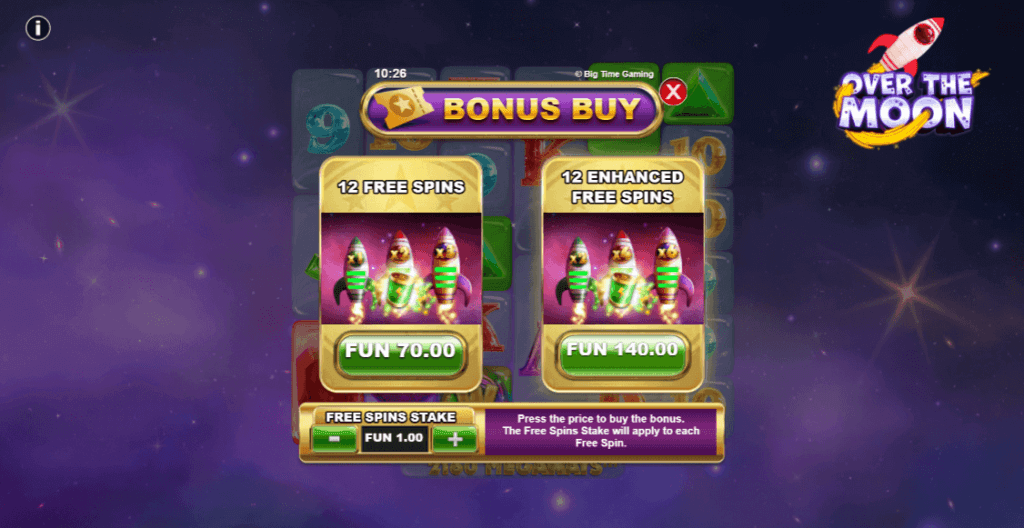 Online spēļu automāta Over The Moon bonus buy funkcija
