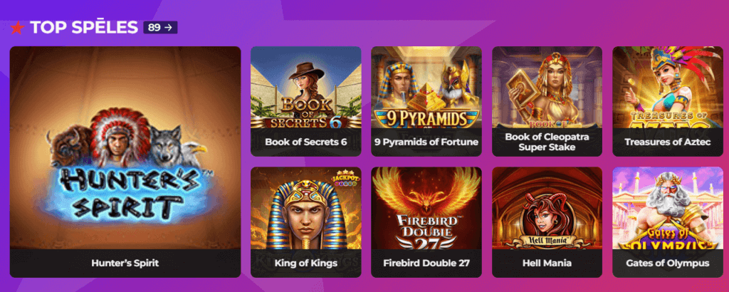 OlyBet online spēļu automātu sadaļa