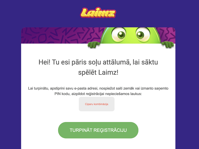 Turpināt reģistrāciju vietnē Laimz