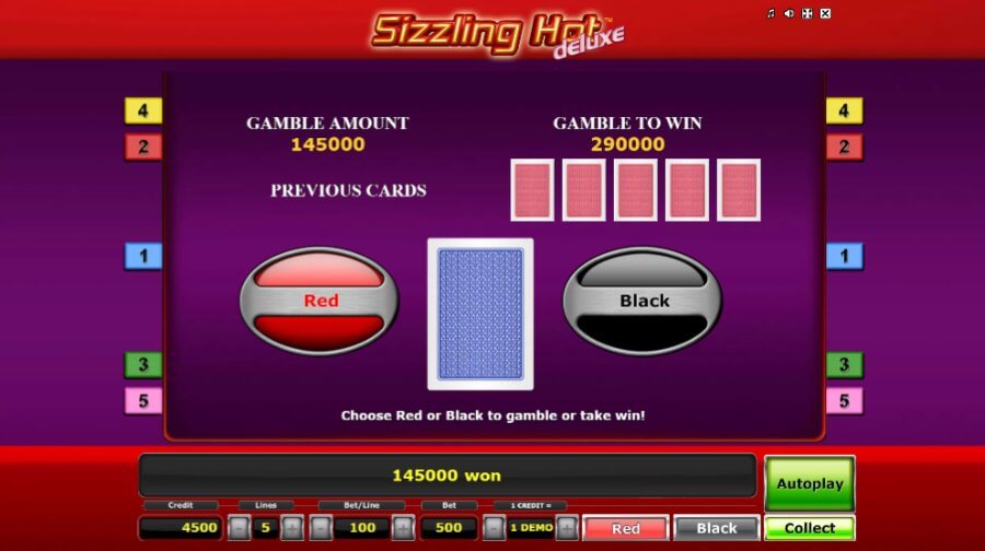Spēļu automāta Sizzling Hot Deluxe gamble funkcija
