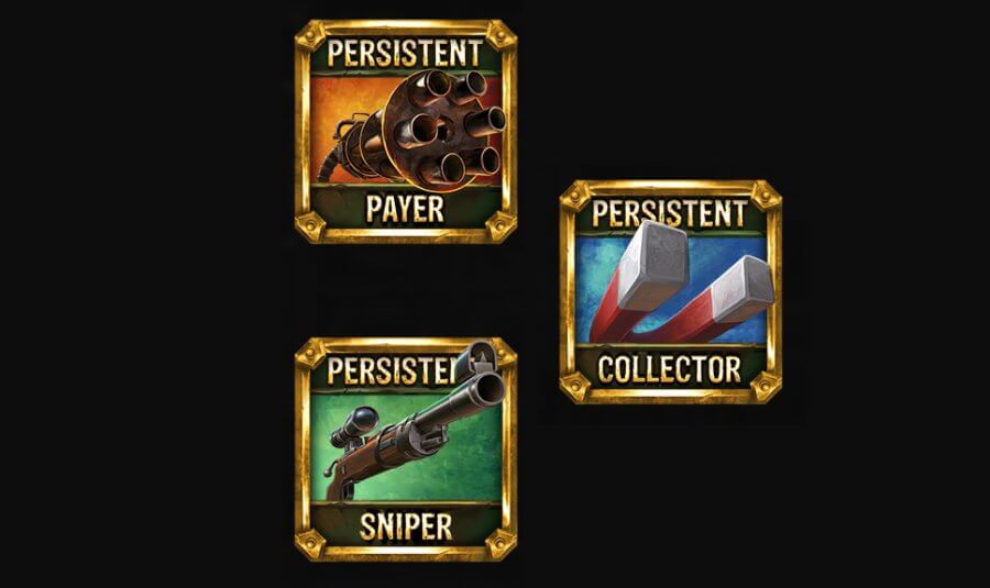 Persistent Payer, Persistent Collector un Persistent Sniper simboli spēļu automātā Money Cart 2