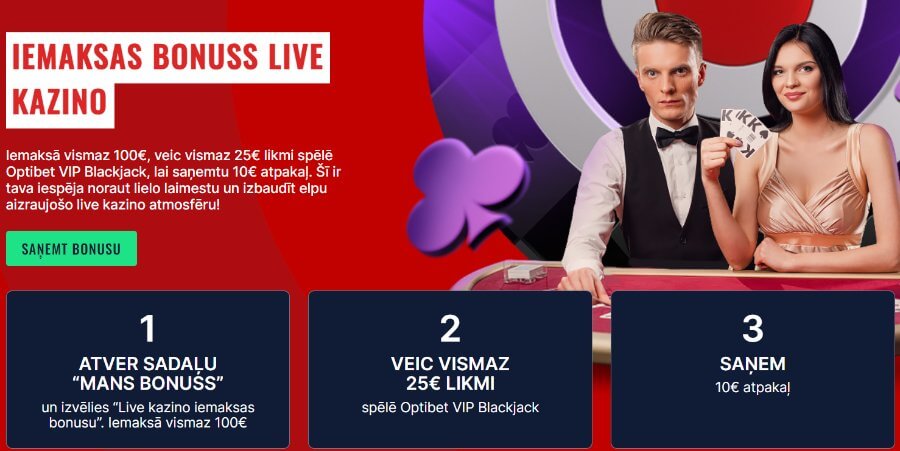 Optibet Live kazino iemaksas bonuss