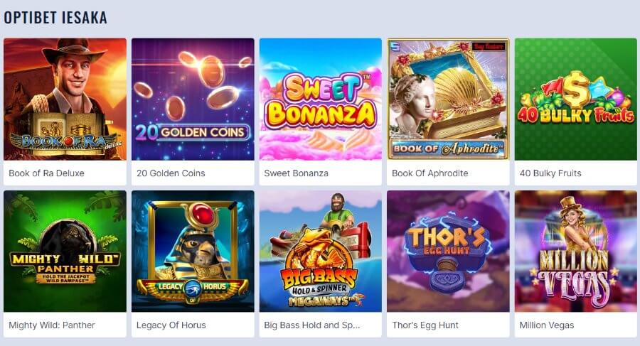 Optibet kazino tiešsaistes spēļu automātu sadaļa
