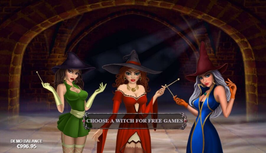 Opcija izvēlēties raganu Halloween Fortune spēļu automāta brīvo spēļu kārtai