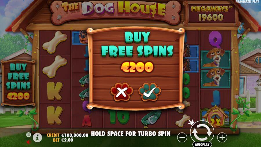 Bonus buy funkcija spēļu automātā The Dog House Megaways
