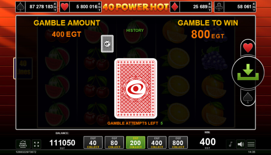 Spēļu automāta 40 Power Hot Gamble funkcija