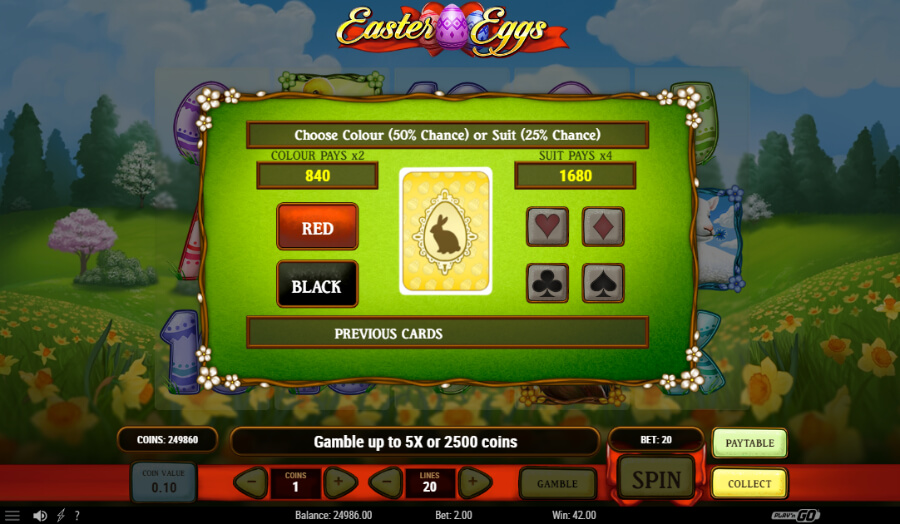 Easter Eggs spēļu automāta Gamble funkcija