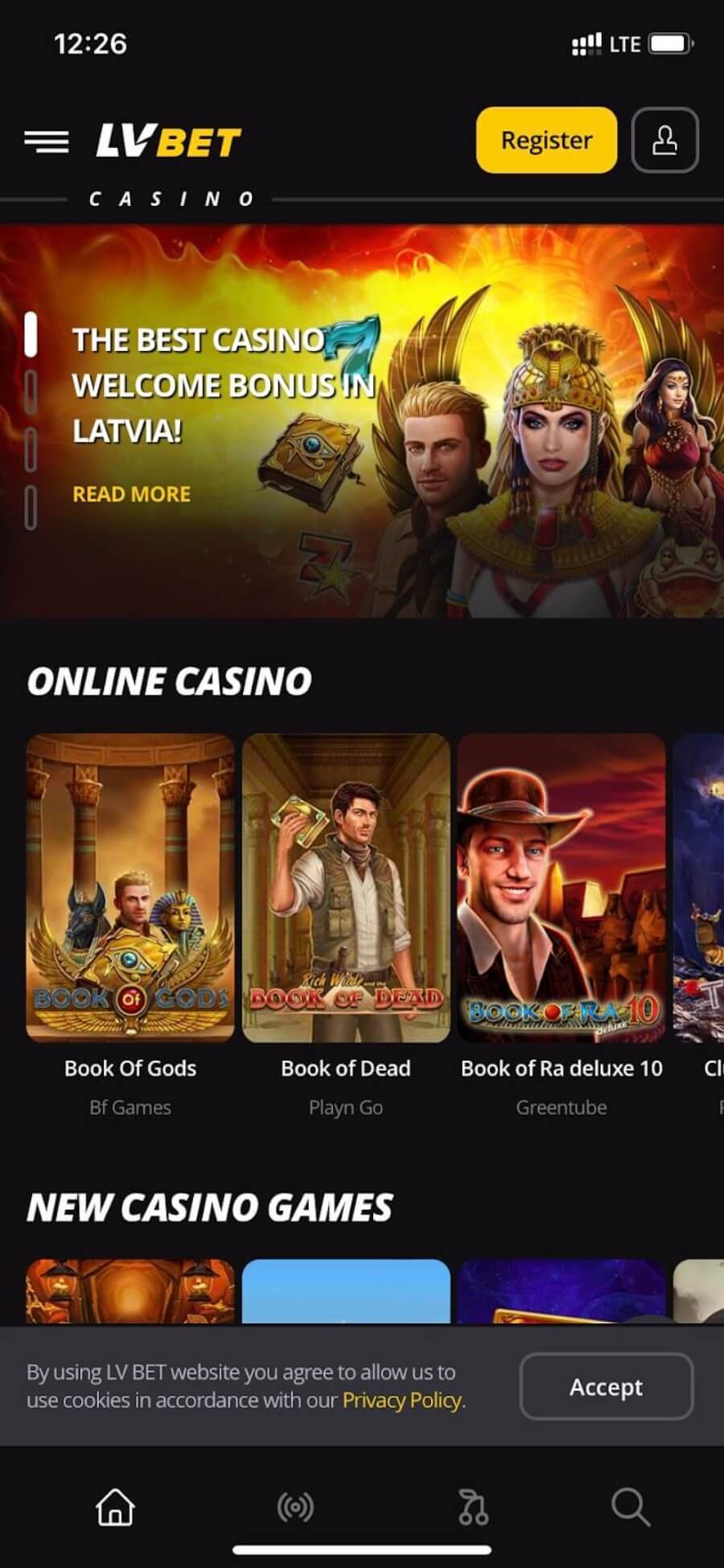 LV BET mobilā kazino lietotne